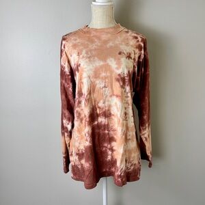 Free People Orange and Red Tie-Dye Long Sleeve Top